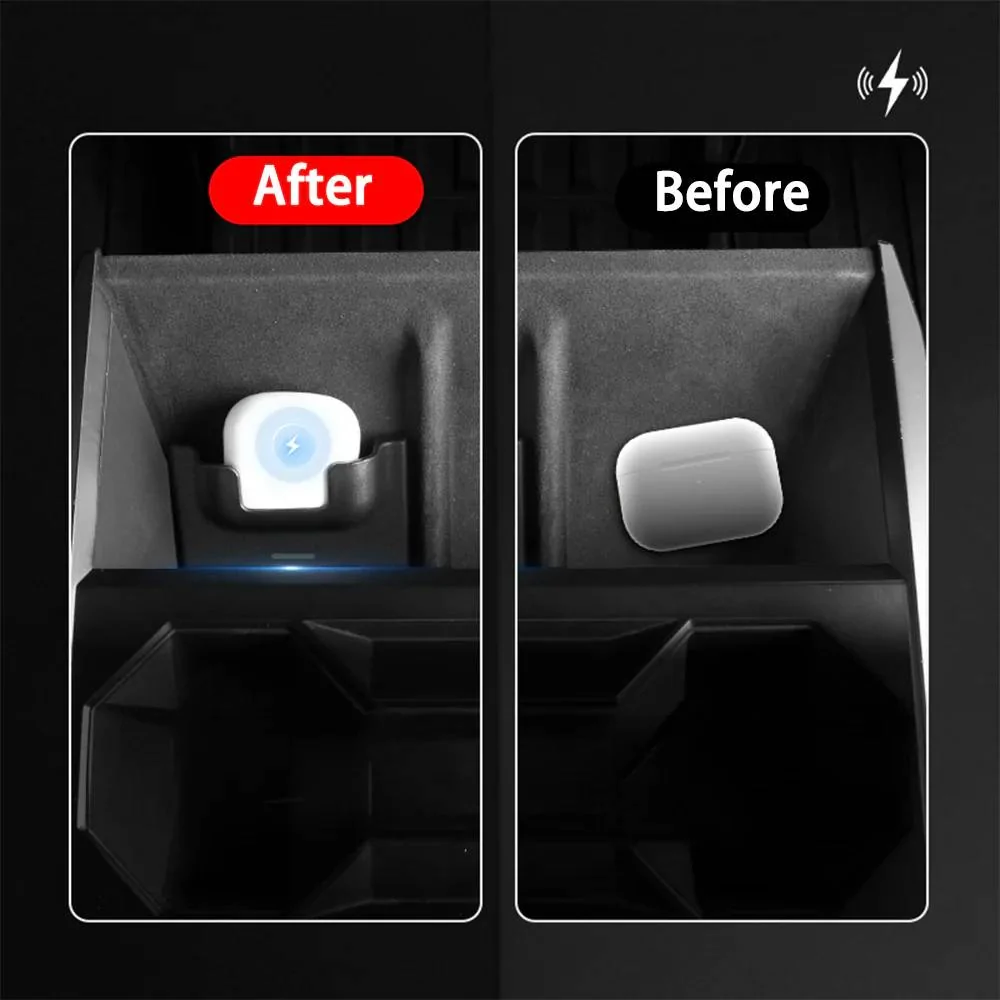 Tesla Cybertruck How Do You Charge Your AirPods in the Cybertruck? 🎧🚗 Cybertruck AirPods Pro Wireless Charger Holder by Teslaunch (2)