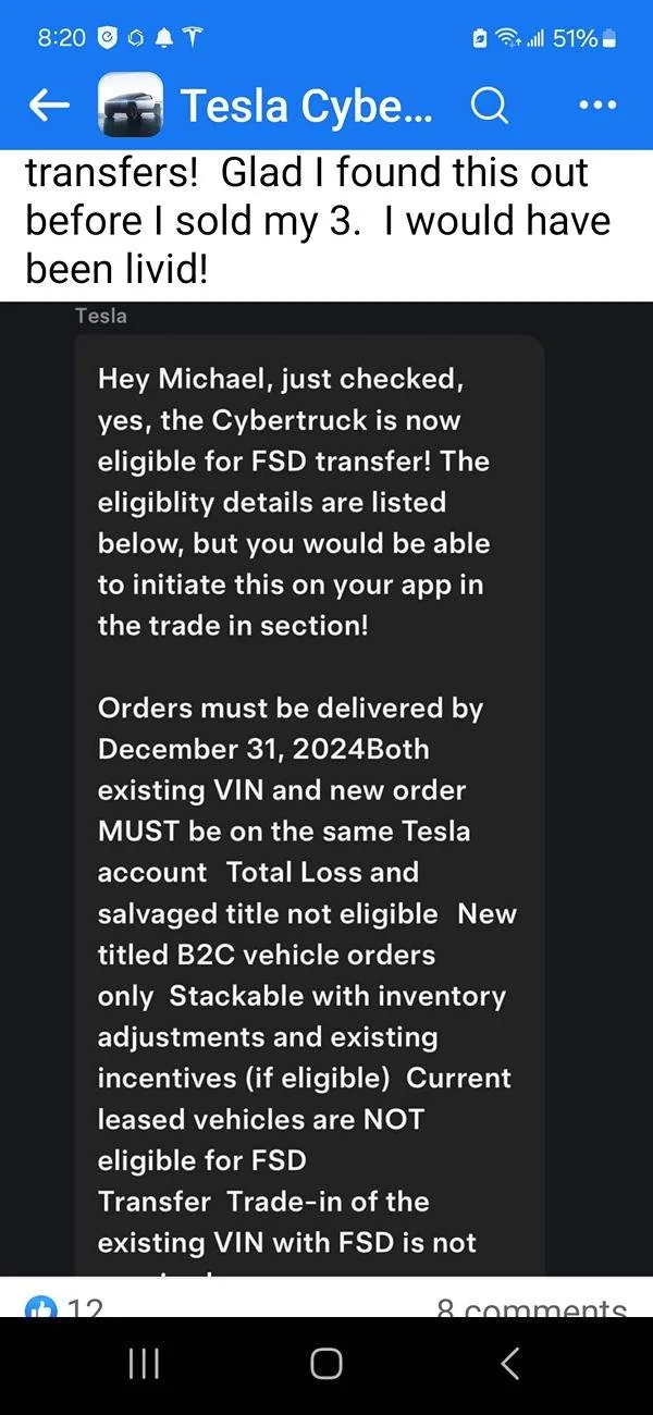 Tesla Cybertruck FSD transfer now eligible for Cybertruck purchases [Update: Confirmed by Tesla] 1000026599