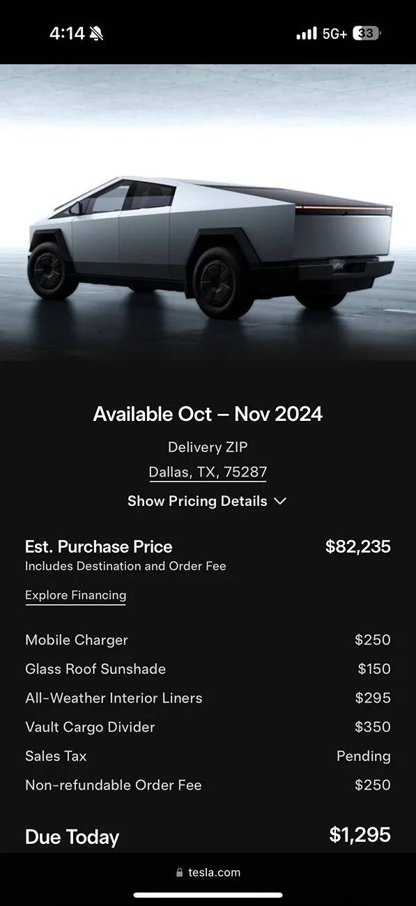 Tesla Cybertruck You can order a new CT Non FS and get delivery in Oct/Nov 2024 ? IMG_1076
