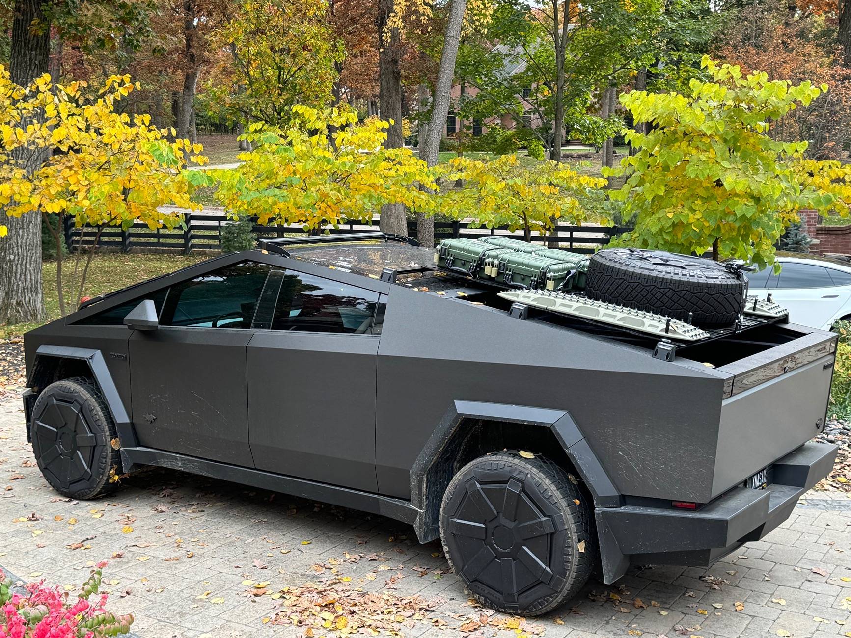 Tesla Cybertruck Customized roof rack installed with unique spare tire placement IMG_4640