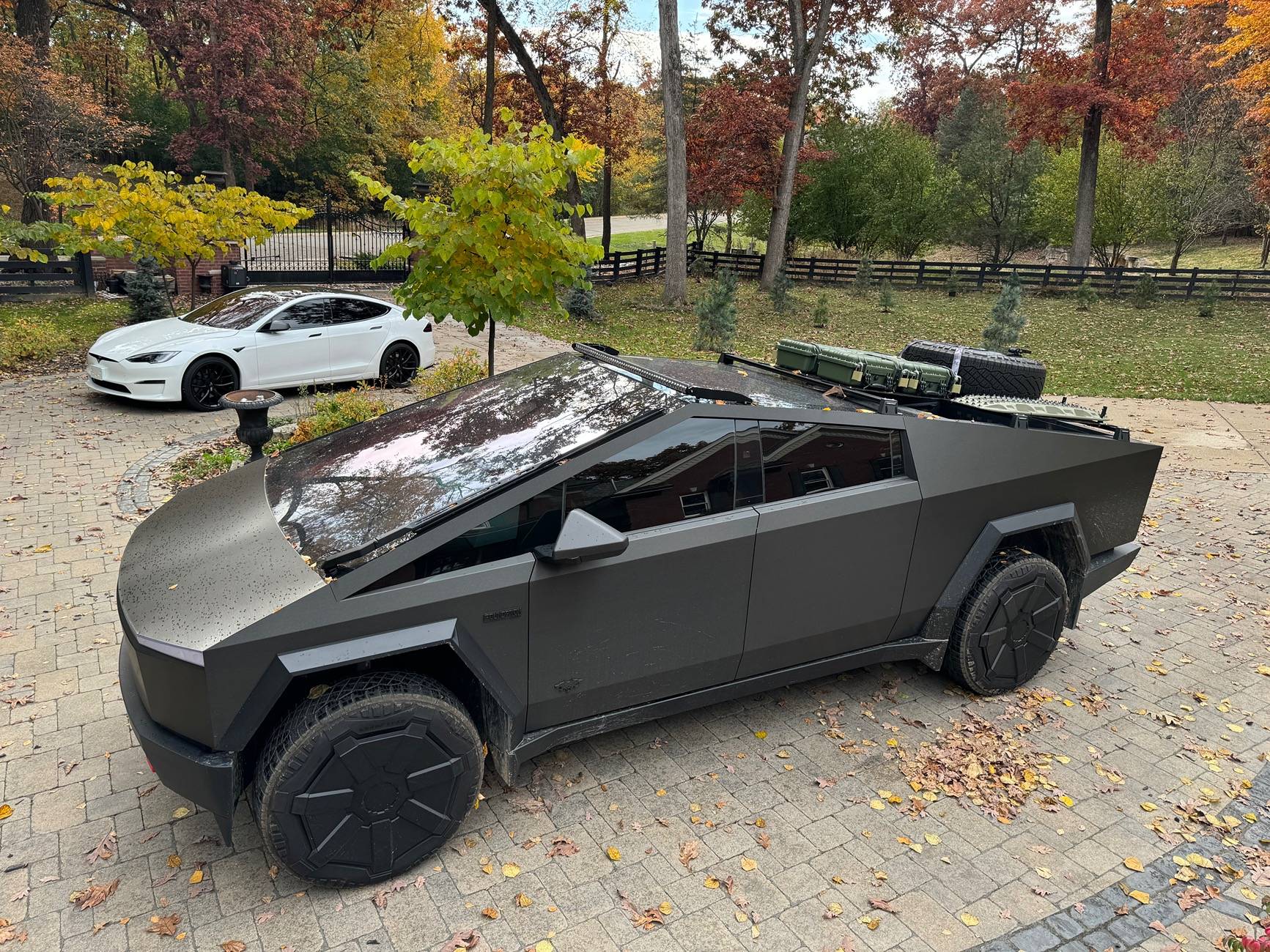 Tesla Cybertruck Customized roof rack installed with unique spare tire placement IMG_4639