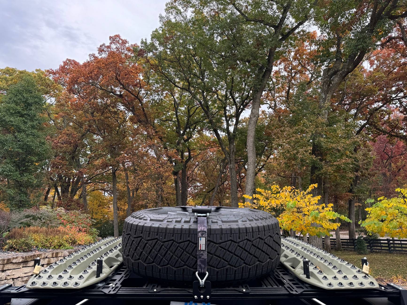 Tesla Cybertruck Customized roof rack installed with unique spare tire placement IMG_4637
