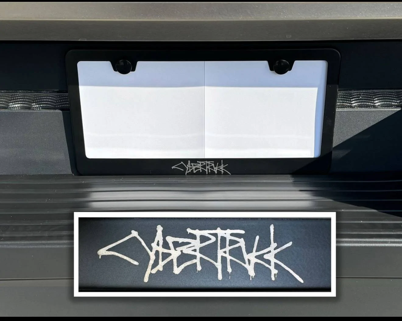 Tesla Cybertruck License Plate Frames don't fit on the back IMG_1378