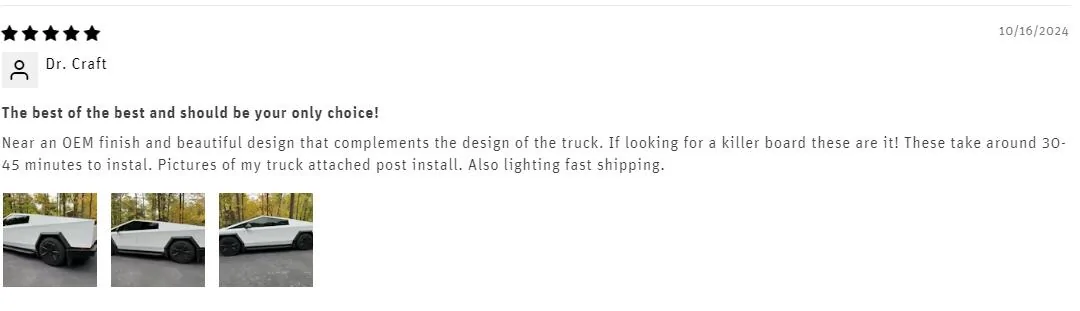 Tesla Cybertruck Get 22% off on Running Baords! See Real Customer Feedback inside! 7ed0c6073451c57f7a35e2c5a18c0f3
