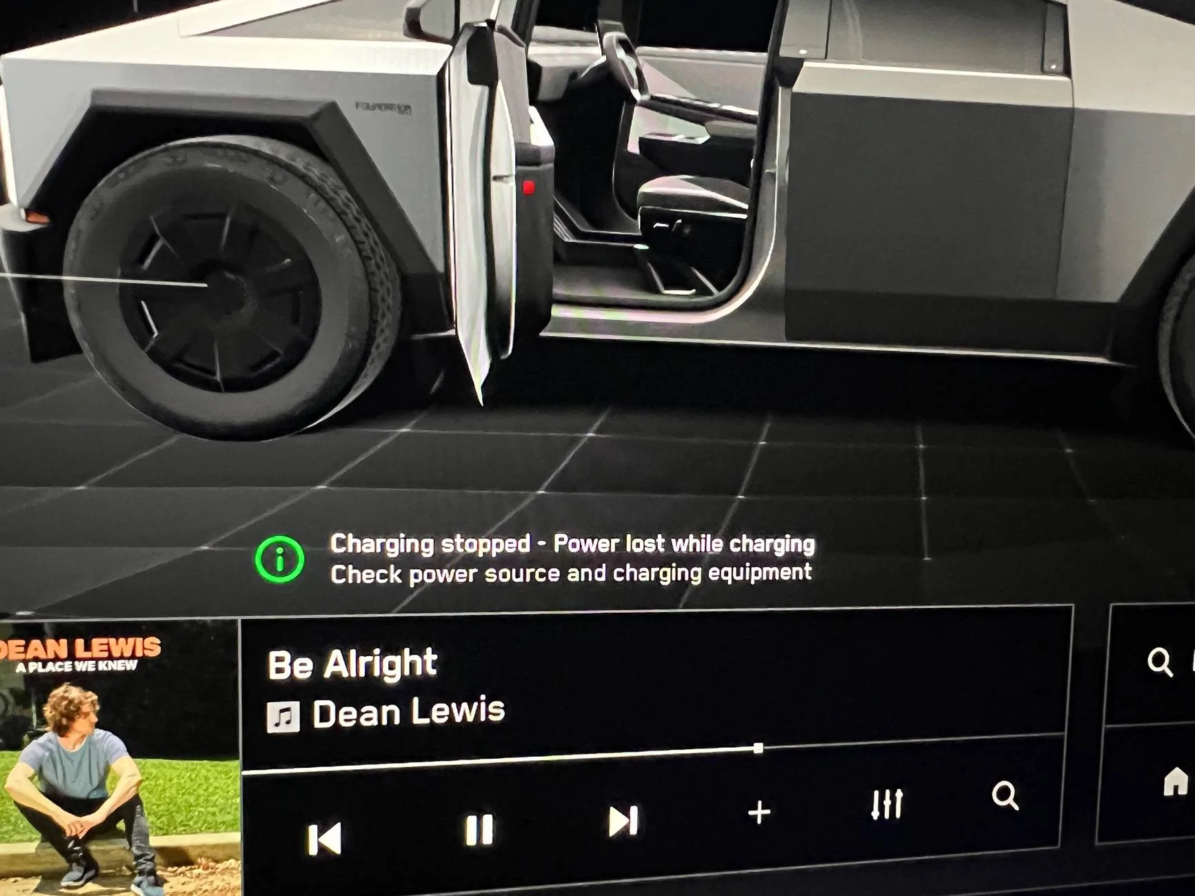 Tesla Cybertruck Cybertruck charging stopped after Powershare home back up restored – is this normal? IMG_4129