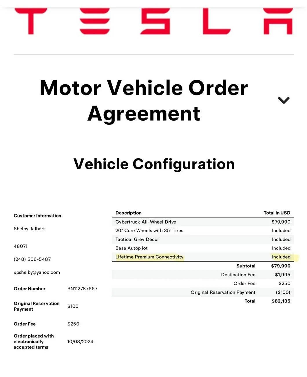 Tesla Cybertruck Tesla changed my order agreement without notifying me Screenshot_20241026_105507_Gallery