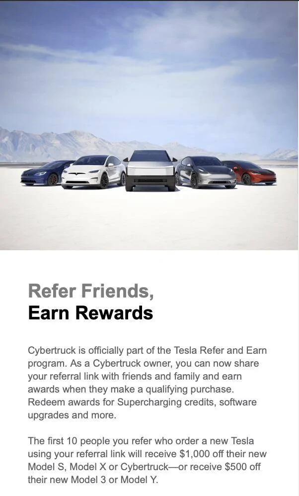 Tesla Cybertruck Cybertruck is Now Part of Refer and Earn Screenshot 2024-10-30 at 2.06.13 PM