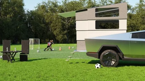 Tesla Cybertruck Elon_Musk also hopes everyone will come to China.Autonomous driving could make it easier for people to travel to China（trip with glamping） CT6