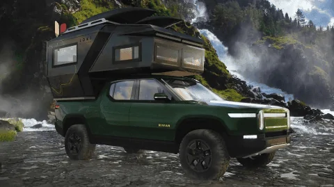 Tesla Cybertruck Elon_Musk also hopes everyone will come to China.Autonomous driving could make it easier for people to travel to China（trip with glamping） Rivian R1T