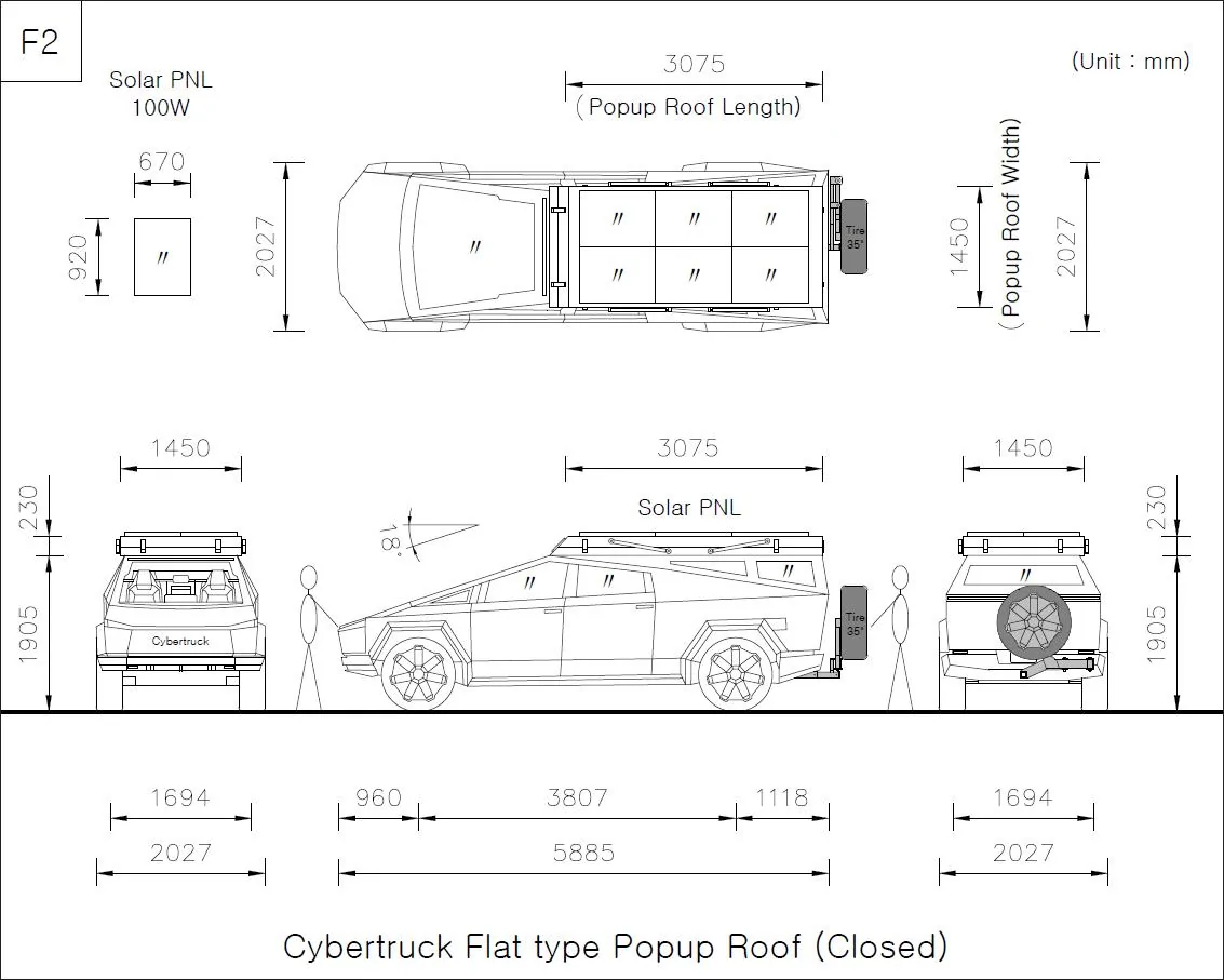 Tesla Cybertruck Cybertruck camper with spare tire carrier on tailgate F2-h2-흑