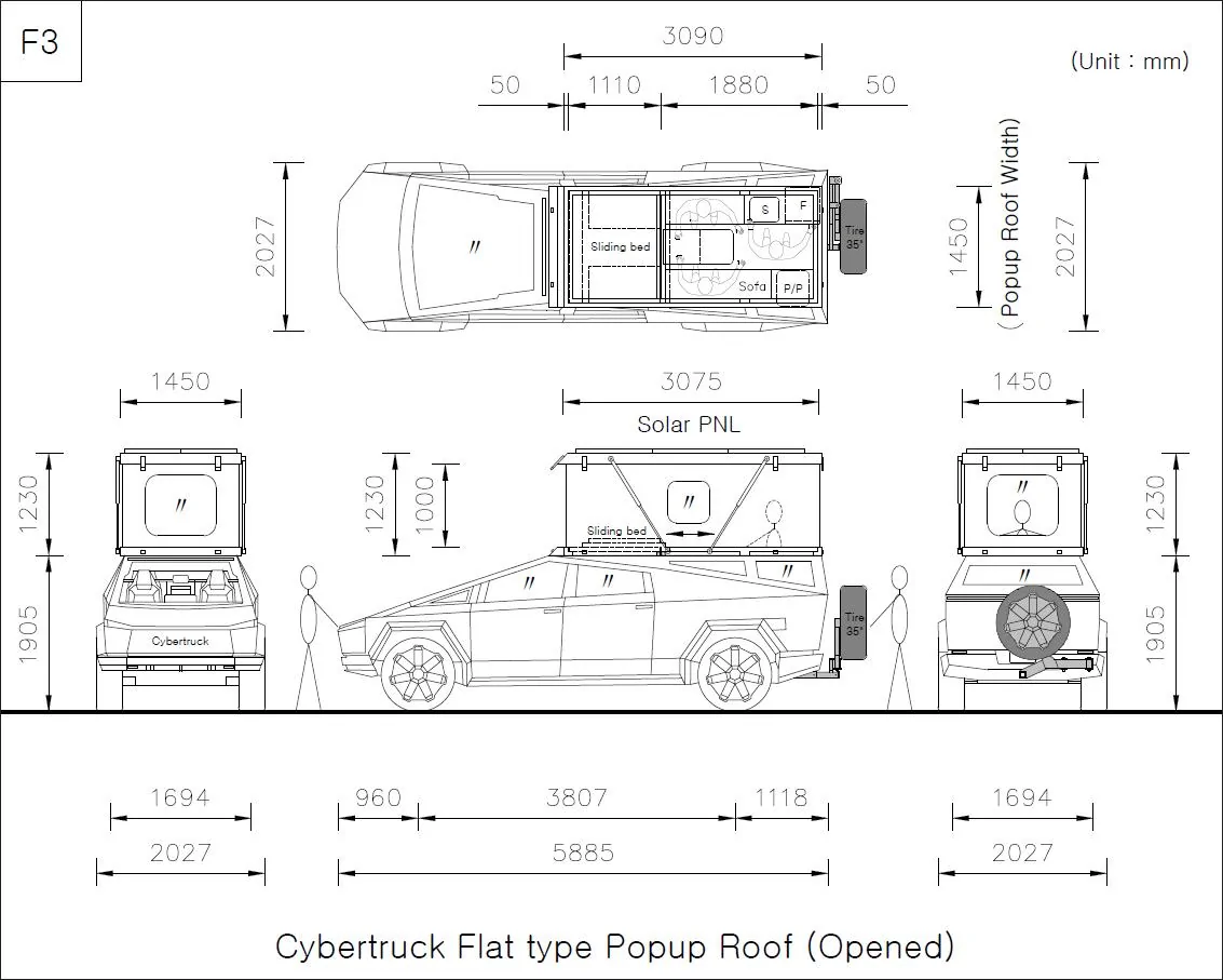 Tesla Cybertruck Cybertruck camper with spare tire carrier on tailgate F3-h2-흑