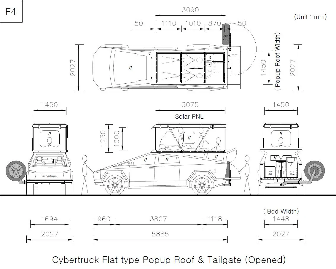 Tesla Cybertruck Cybertruck camper with spare tire carrier on tailgate F4-h2-흑