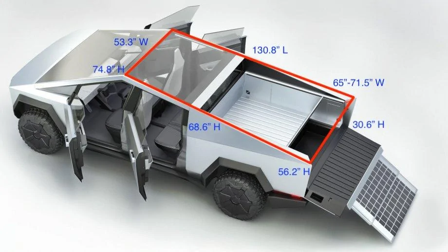 Tesla Cybertruck CT with midgate as motorhome. CT Vault & roof window seal