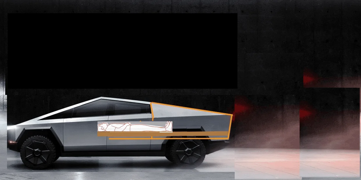 Tesla Cybertruck CT with midgate as motorhome. Vault Human-1