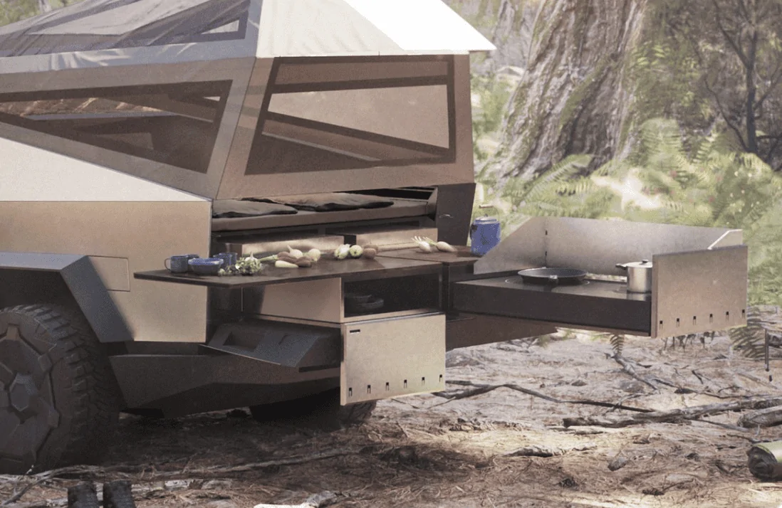 Tesla Cybertruck Tent + kitchen setup: a bit impractical 1626901542756