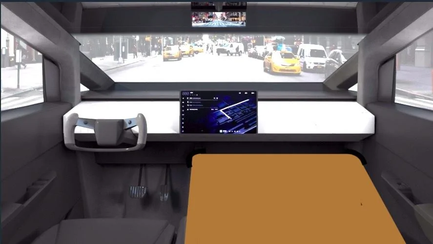 Tesla Cybertruck Mid-gate Impossible? Best cab sleeping solution for one? - or kookiest idea yet? CT int from ctr rear with bed right