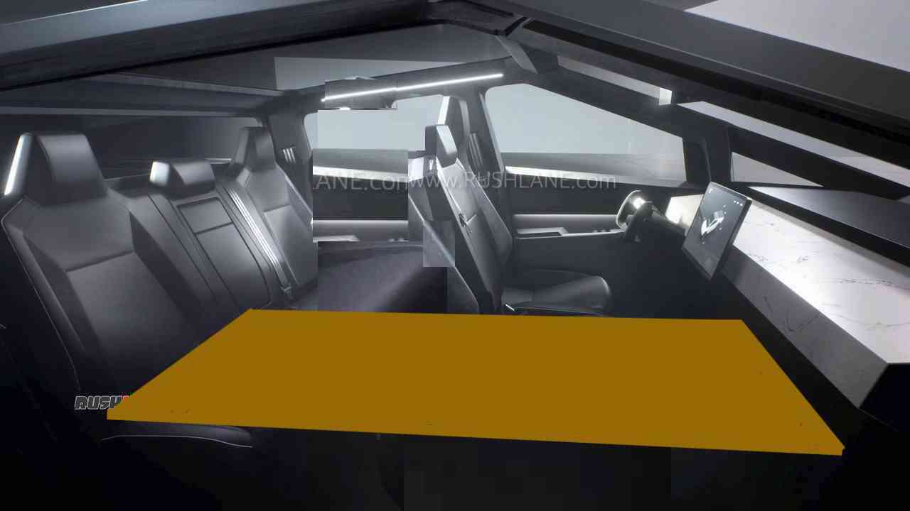Tesla Cybertruck Mid-gate Impossible? Best cab sleeping solution for one? - or kookiest idea yet? CT int Rt Frnt seat removed with bed 