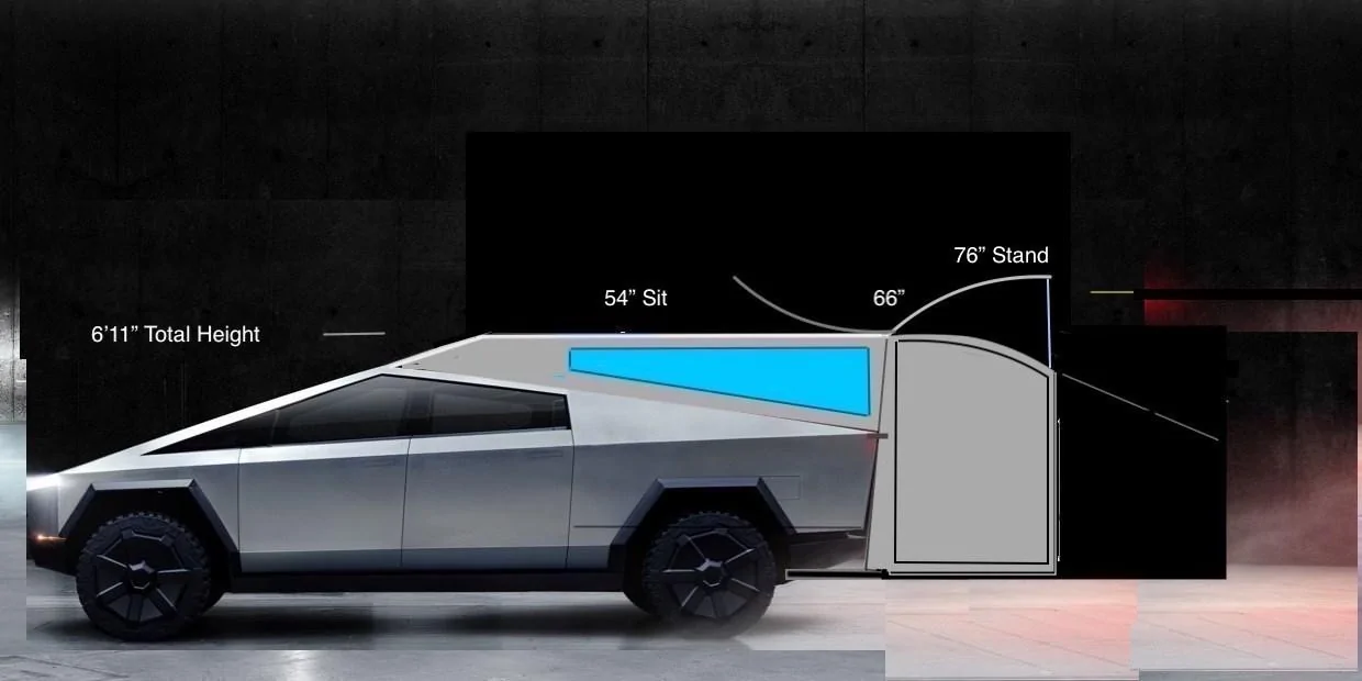 Tesla Cybertruck Practical stealth (or boondock) camper CT 6'11%22 Topper + Curved Box  