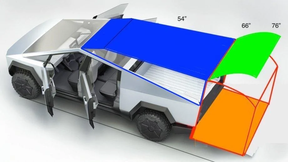 Tesla Cybertruck Practical stealth (or boondock) camper CT Box No front Hinge Blu