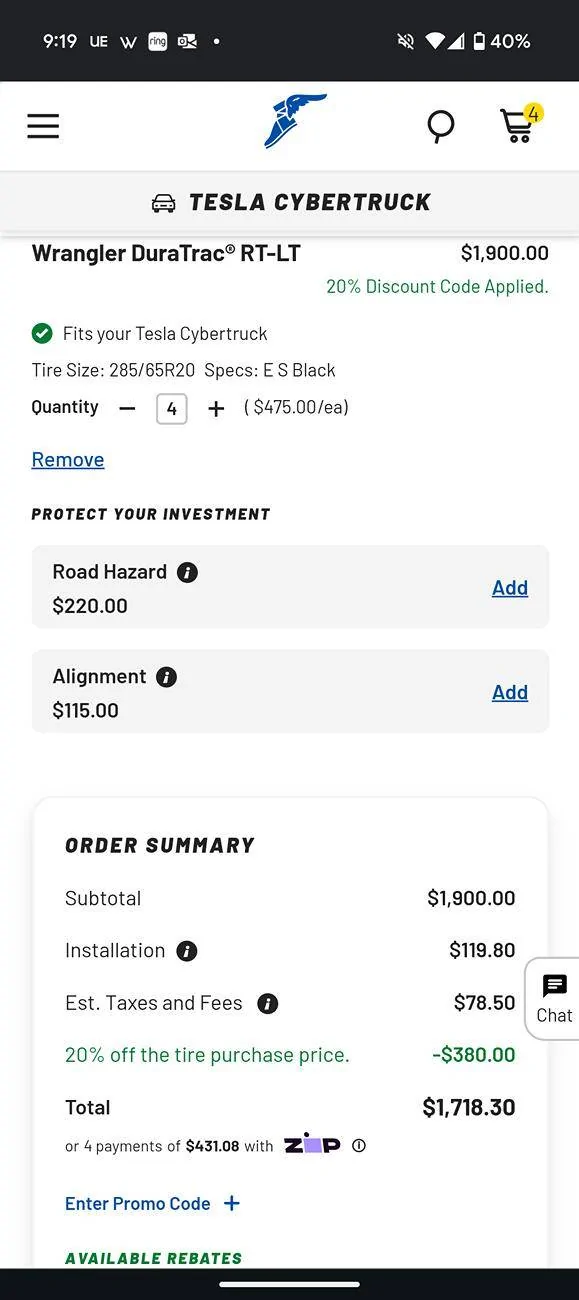 Tesla Cybertruck 20% Off Goodyear tires Screenshot_20241101-211931