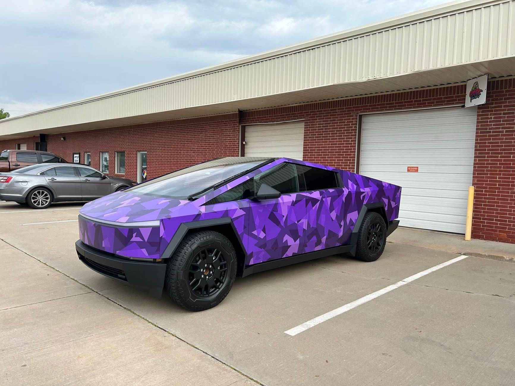 Tesla Cybertruck Camo / Camouflage Vinyl Wrap & PPF Cybertruck -- Photos & Videos purple camo wrap cybertruck
