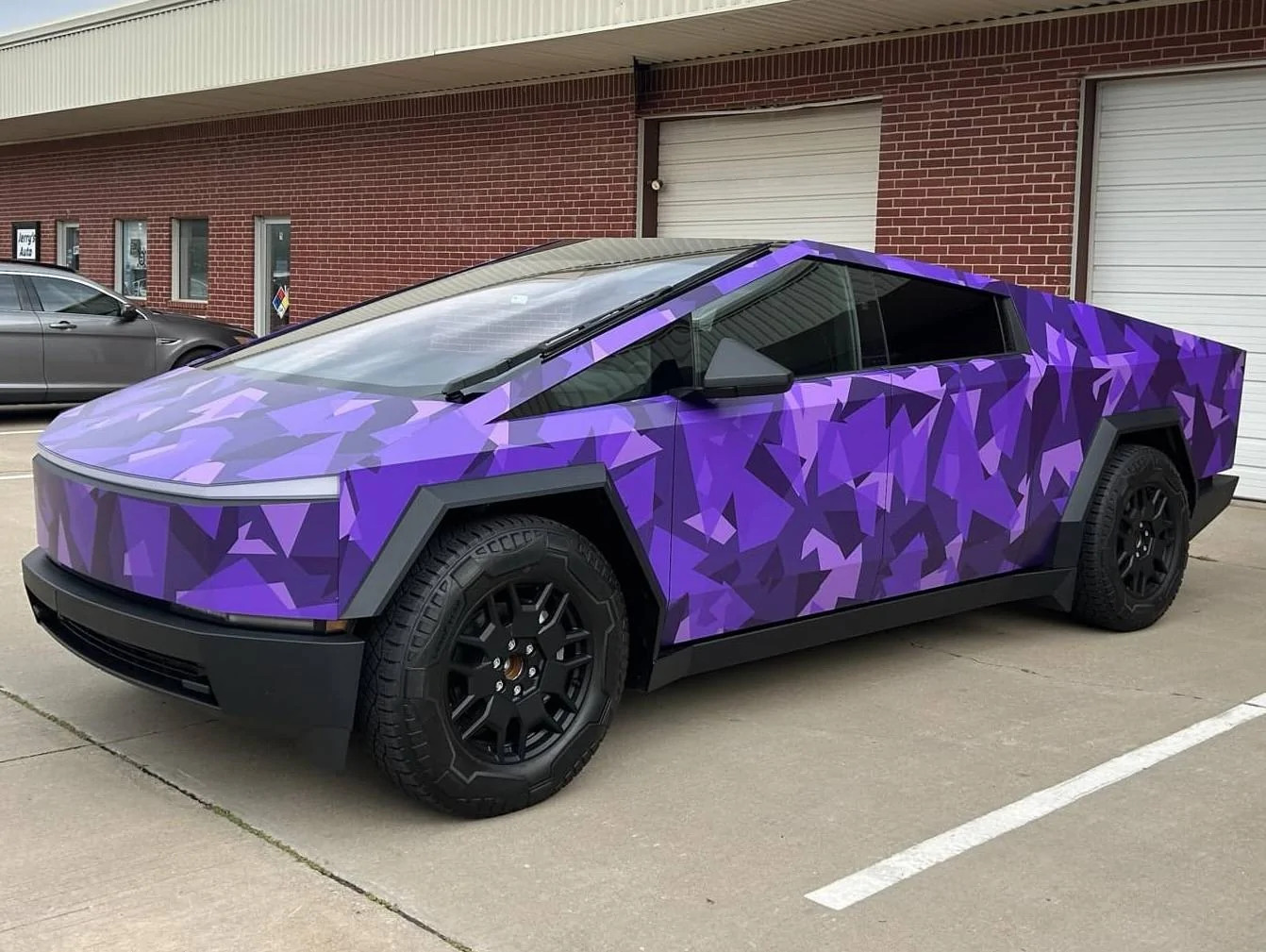 Tesla Cybertruck Camo / Camouflage Vinyl Wrap & PPF Cybertruck -- Photos & Videos purple camo wrap cybertruck