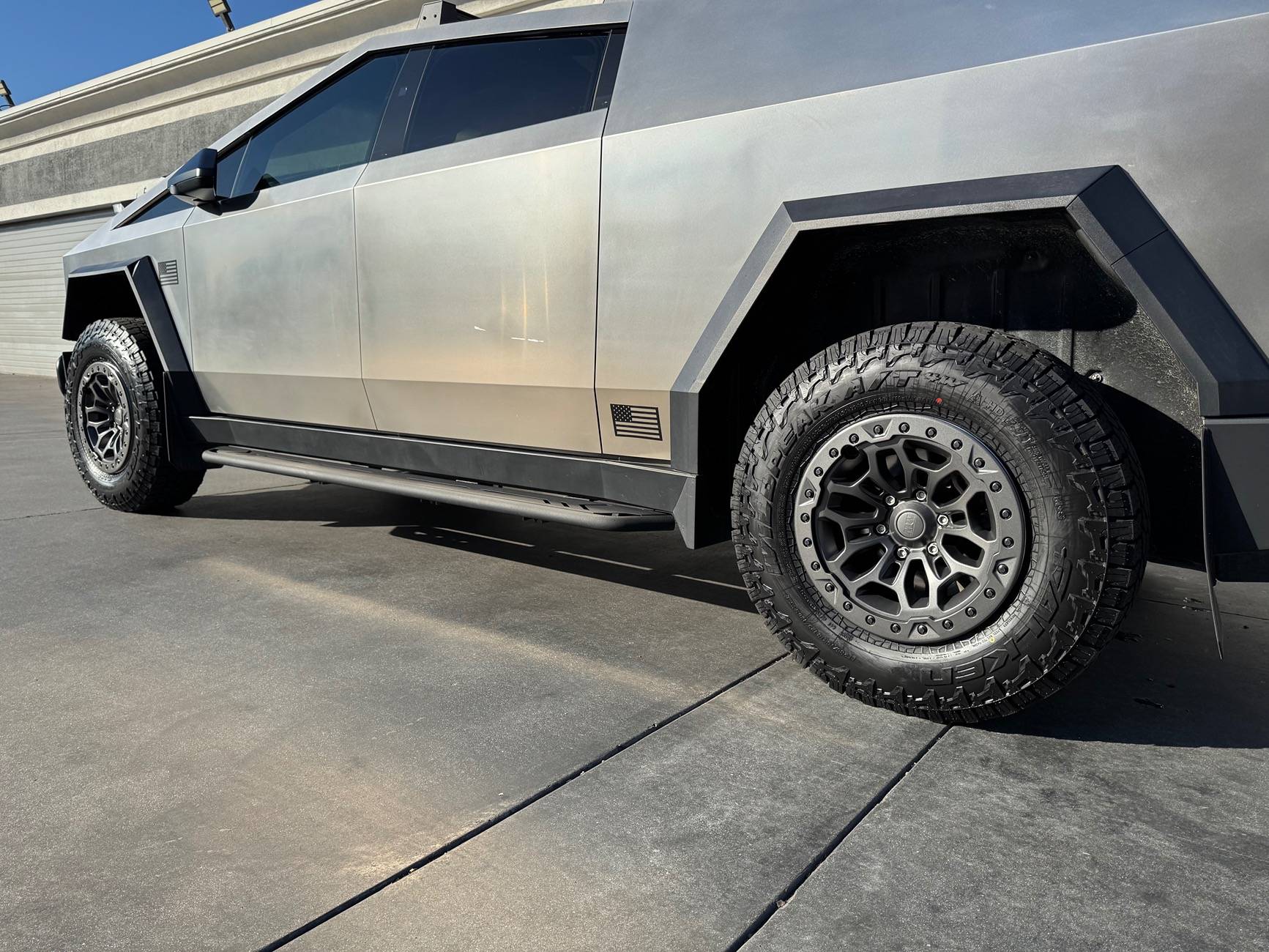 Tesla Cybertruck KO3 tires installed -- replaced factory AS tires on core wheels IMG_6174