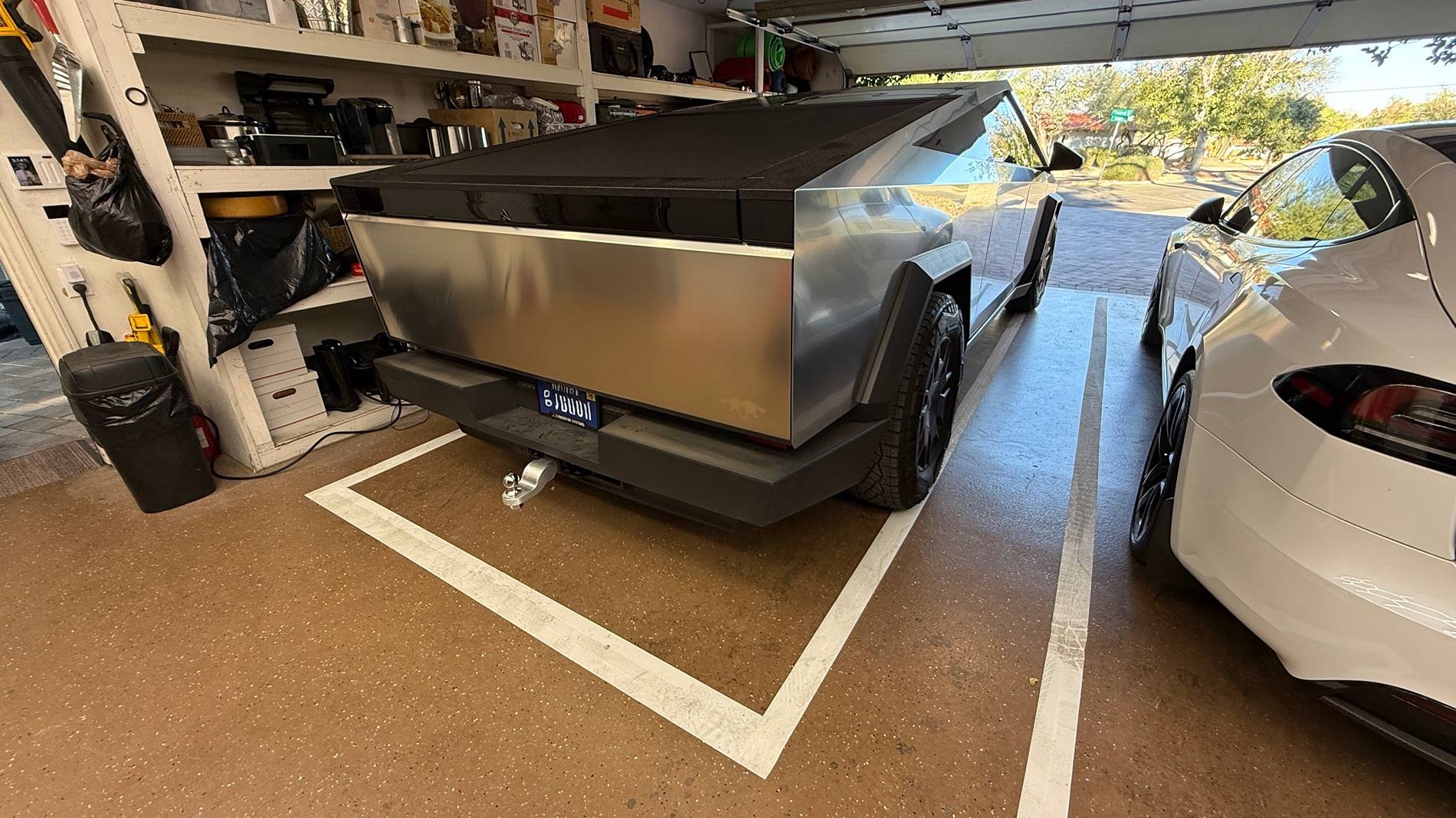 Tesla Cybertruck Home Garage Autopark Test 1: Success 🙌 (Used Tape to Mark Parking Spot) IMG_1633