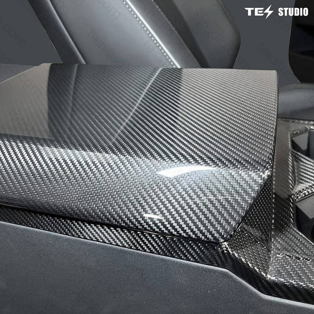 Cybertruck Real Carbon Fiber Tesla Armrest Box Center Console Trim Panel Cover Tesstudio (4).jpg