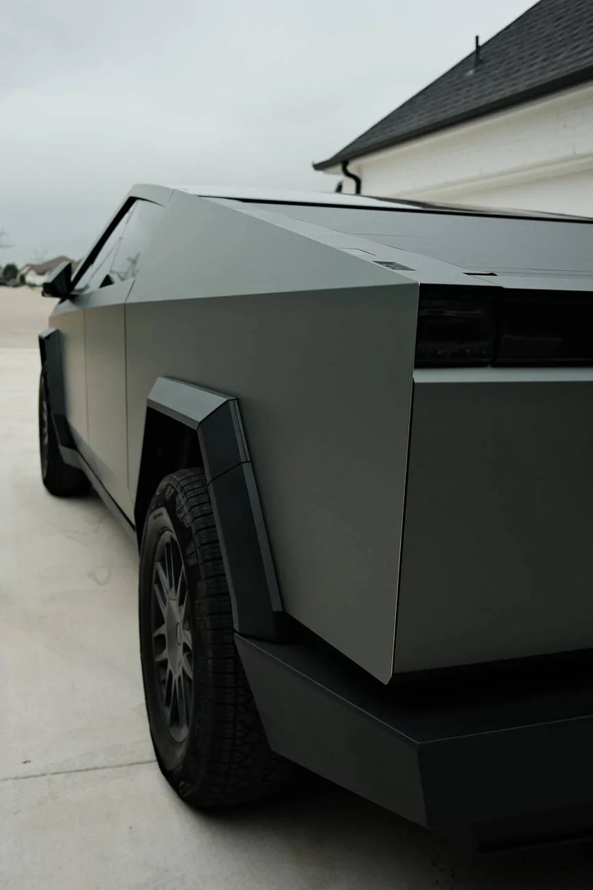 Tesla Cybertruck Cybertruck in Matte Anthracite Metallic Vinyl Wrap (Avery Dennison) Avery Dennison Matte Anthracite Metallic Vinyl Wrap  2