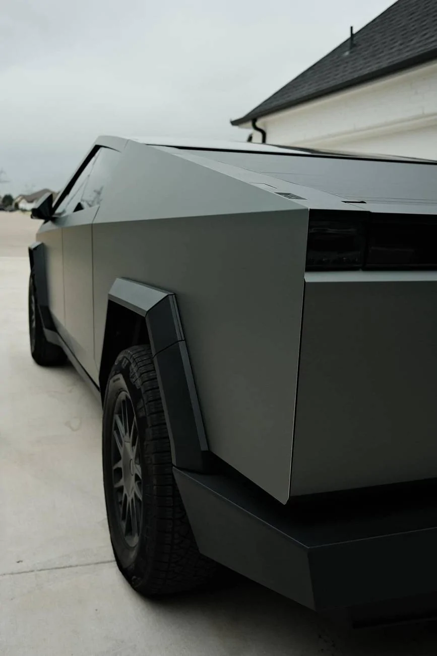 Tesla Cybertruck GREY / GRAY Vinyl Wrap & PPF Cybertruck -- Photos & Videos ennison-matte-anthracite-metallic-vinyl-wrap-2-jpg