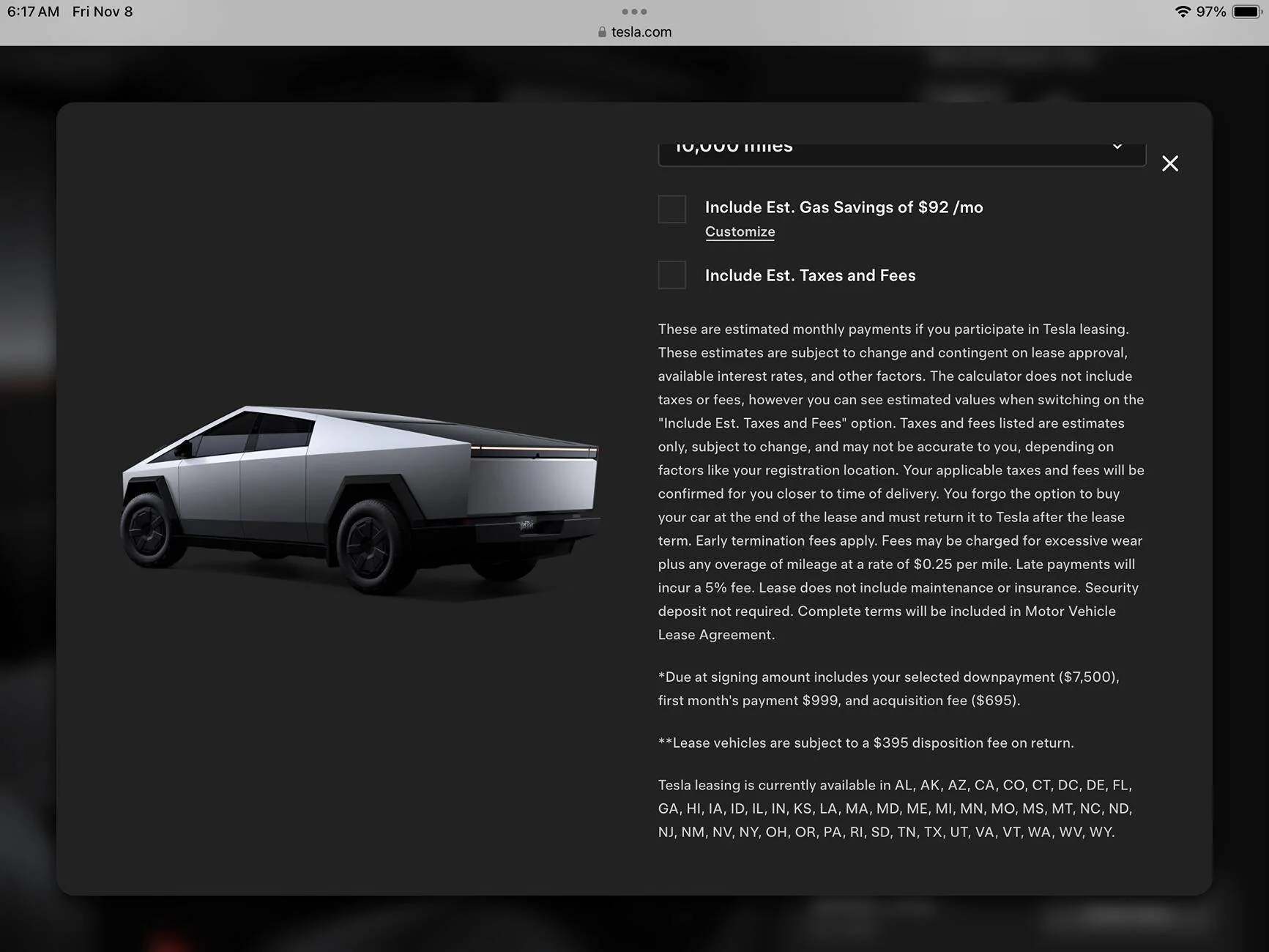 Tesla Cybertruck Cybertruck lease rates now available for U.S. ($0 down / $7,500 down) -- [ADMIN WARNING: NO POLITICS] IMG_2230