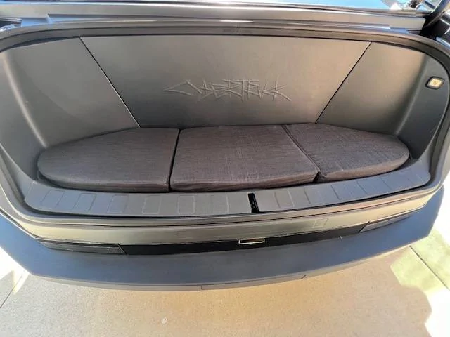 Tesla Cybertruck Review: CT Accessories - Rear Underseat Protector Cover,  Front Trunk Sill Plate Protector, & Front Trunk Seat Cushion   -  from Yeslak frunk