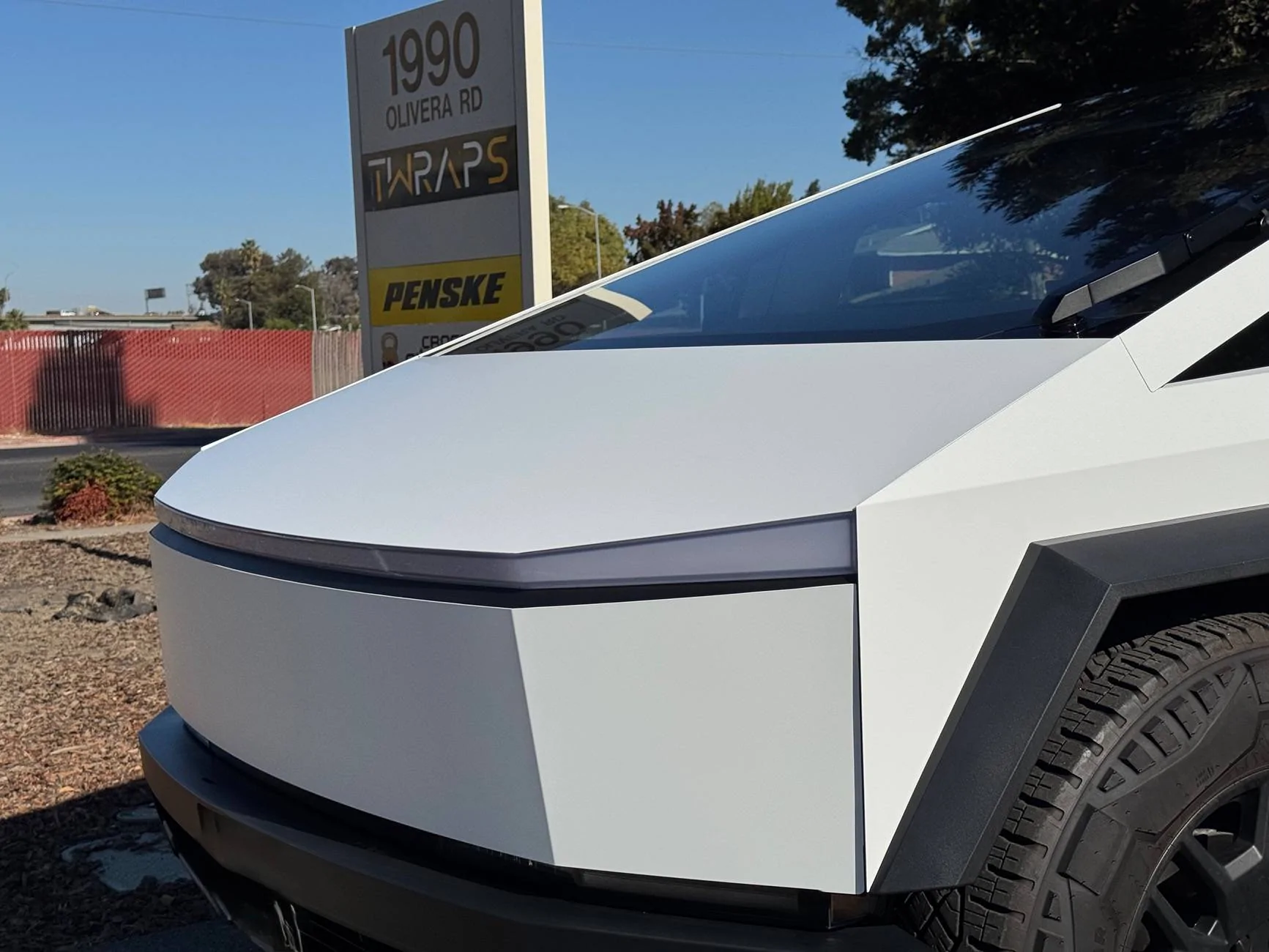 Tesla Cybertruck Cybertruck wrapped in Satin White PPF with satin pillars IMG_2251