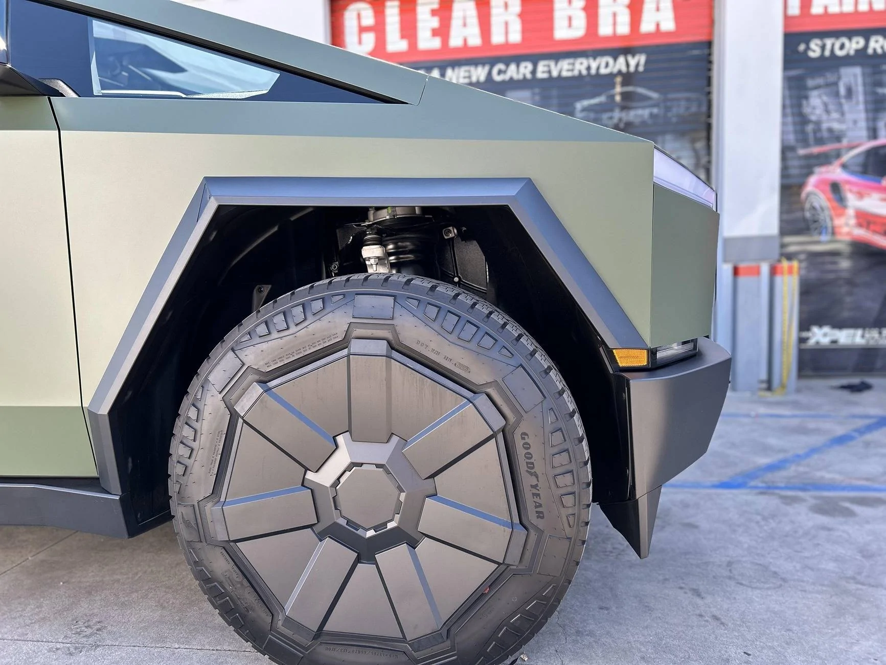 Tesla Cybertruck 🚀 Showcase: Satin Military Green PPF Wrap on a Cybertruck 🛡️✨ Cybertruck Stickecity Matte Military Olive Green Satin PPF protection Los Angeles (3)