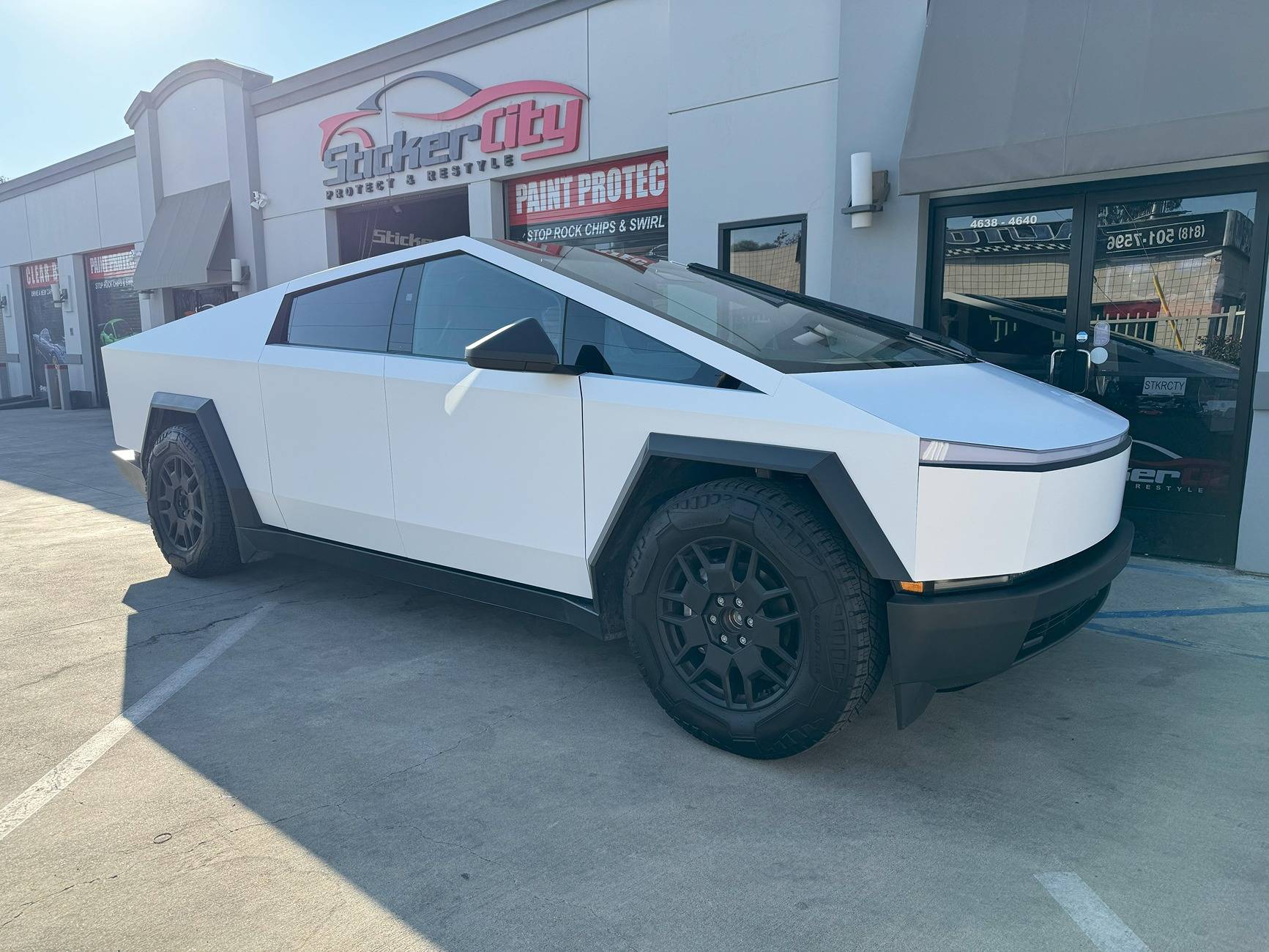 Tesla Cybertruck WHITE Vinyl Wrap & PPF Cybertruck -- Photos & Videos Satin White PPF Color Wrap paint protection film matte stickercity vinyl shift los angeles cal...JPG