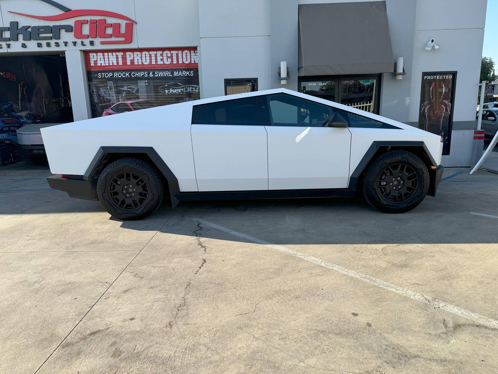 Tesla Cybertruck WHITE Vinyl Wrap & PPF Cybertruck -- Photos & Videos Satin White PPF Color Wrap paint protection film matte stickercity vinyl shift los angeles cal...JPG