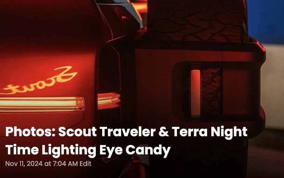 Tesla Cybertruck Official: Scout EV Pickup & SUV debut w/ Gas Range Extender, 4x4, BOF, Lockers, Sway Bar Disconnect -- All Specs, Wallpapers, Videos scout-terra-traveler-photos-night-time-jpg