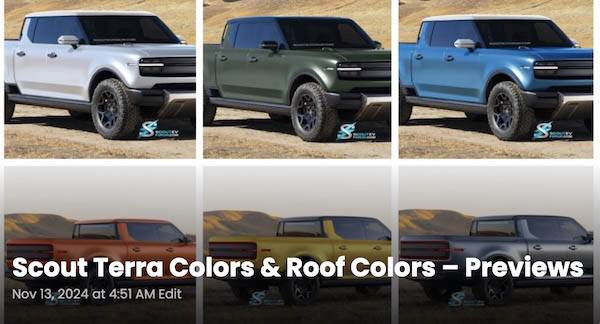 Tesla Cybertruck Scout Traveler SUV & Terra Pickup Colors Previewed 🎨 scout-terra-colors-previews-jpg-