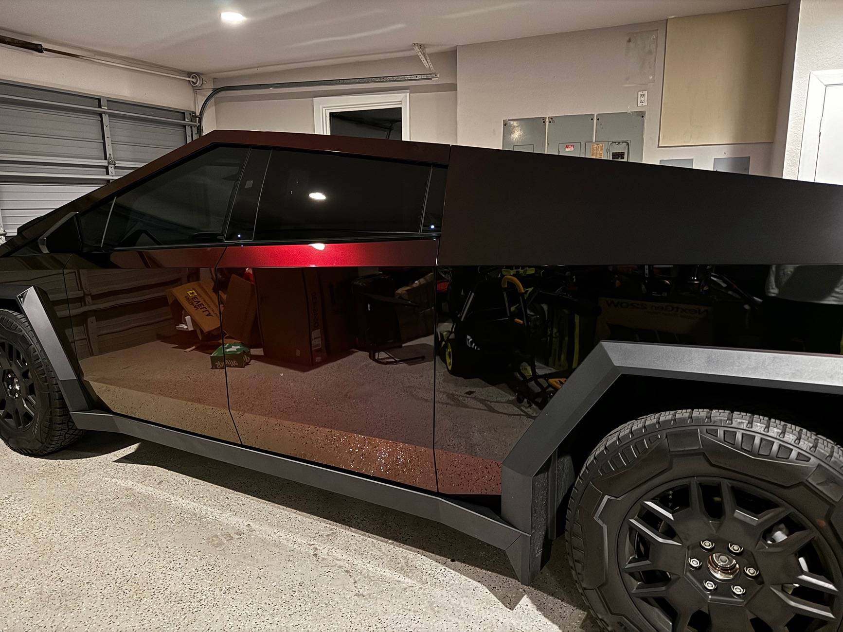 Tesla Cybertruck FlexiShield Assassin Red Color Shift PPF wrapped Cybertruck IMG_5338