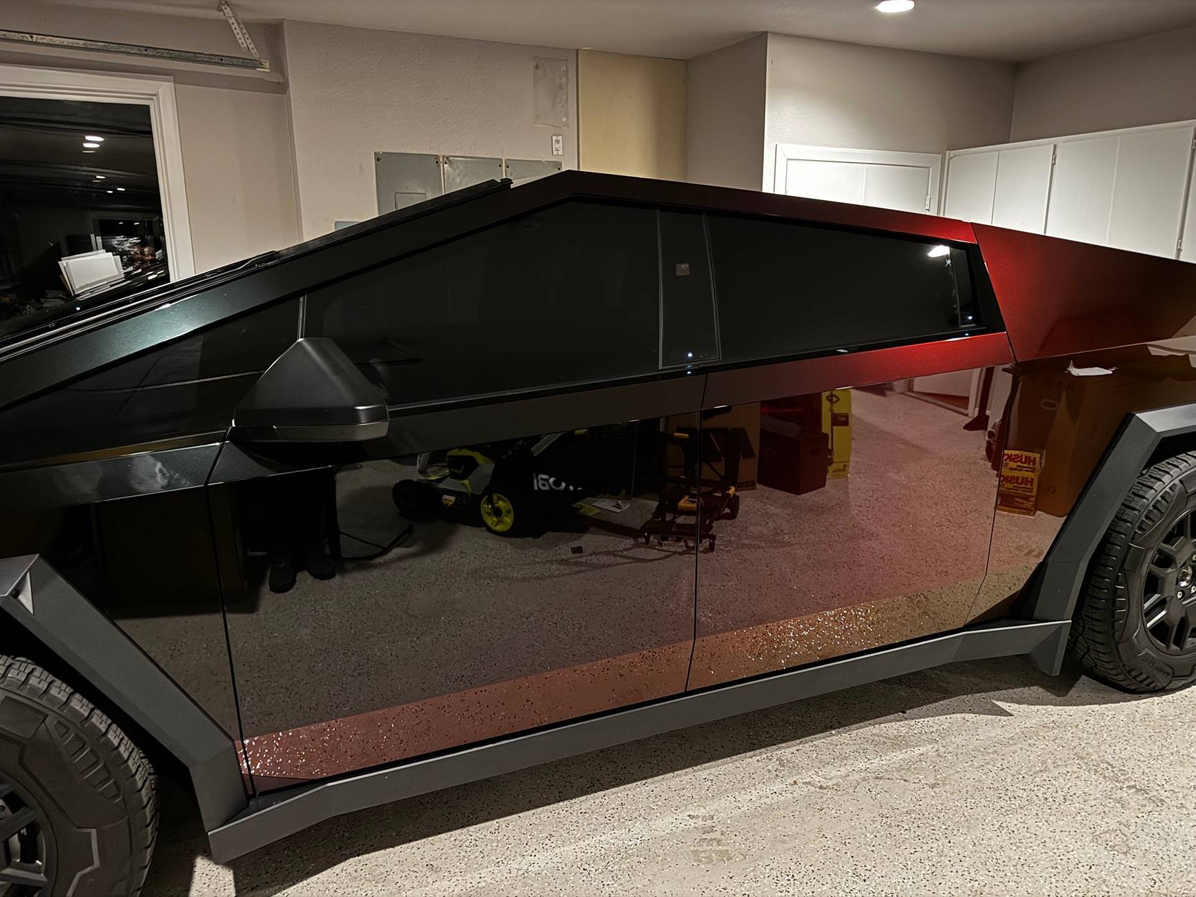 Tesla Cybertruck FlexiShield Assassin Red Color Shift PPF wrapped Cybertruck IMG_5341