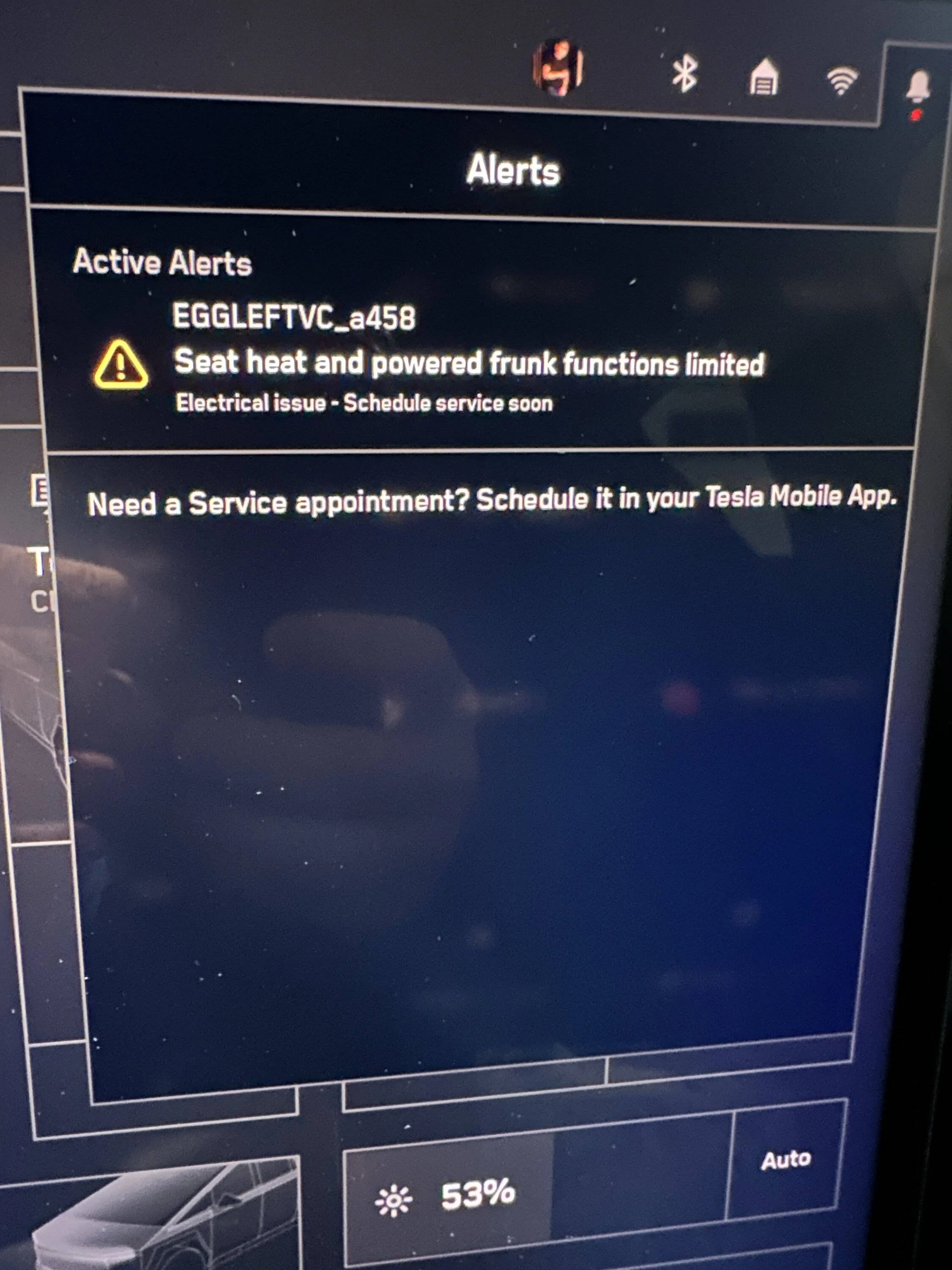 Tesla Cybertruck Seat Heat and Powered Frunk functions limited alert IMG_2920