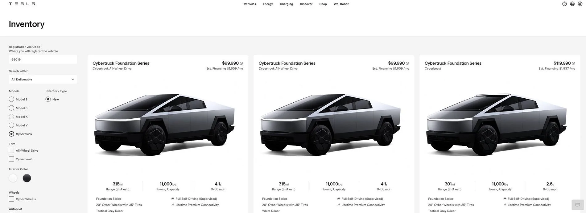 Tesla Cybertruck Cybertruck now available as INVENTORY on Tesla site! CT