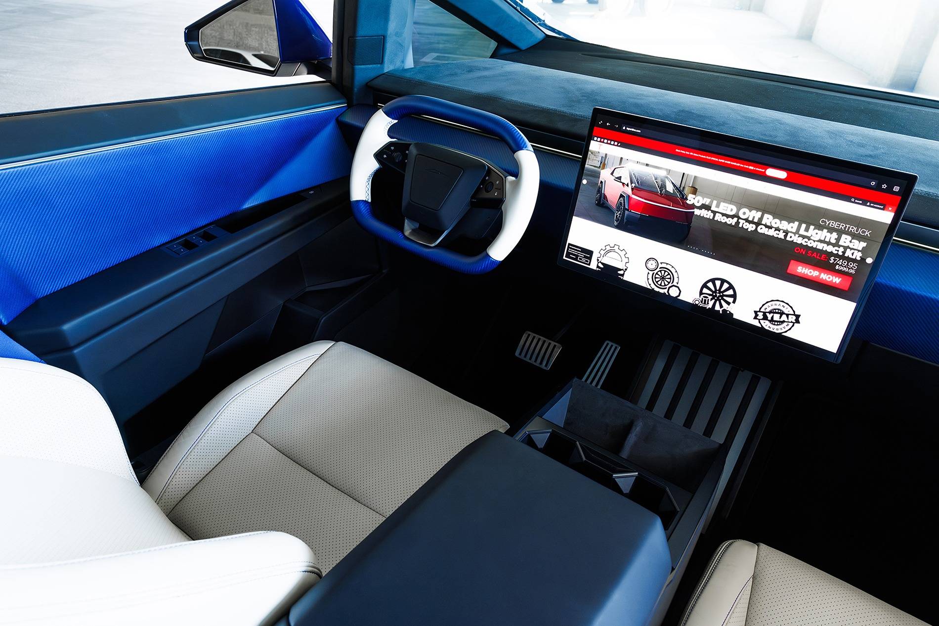 Tesla Cybertruck Cybertruck Full Custom Carbon Fiber & Leather Interior Trim & Squircle - By T Sportline xtesla-cybertruck-matte-blue-carbon-fiber-interior-steering-wheel-1920-1
