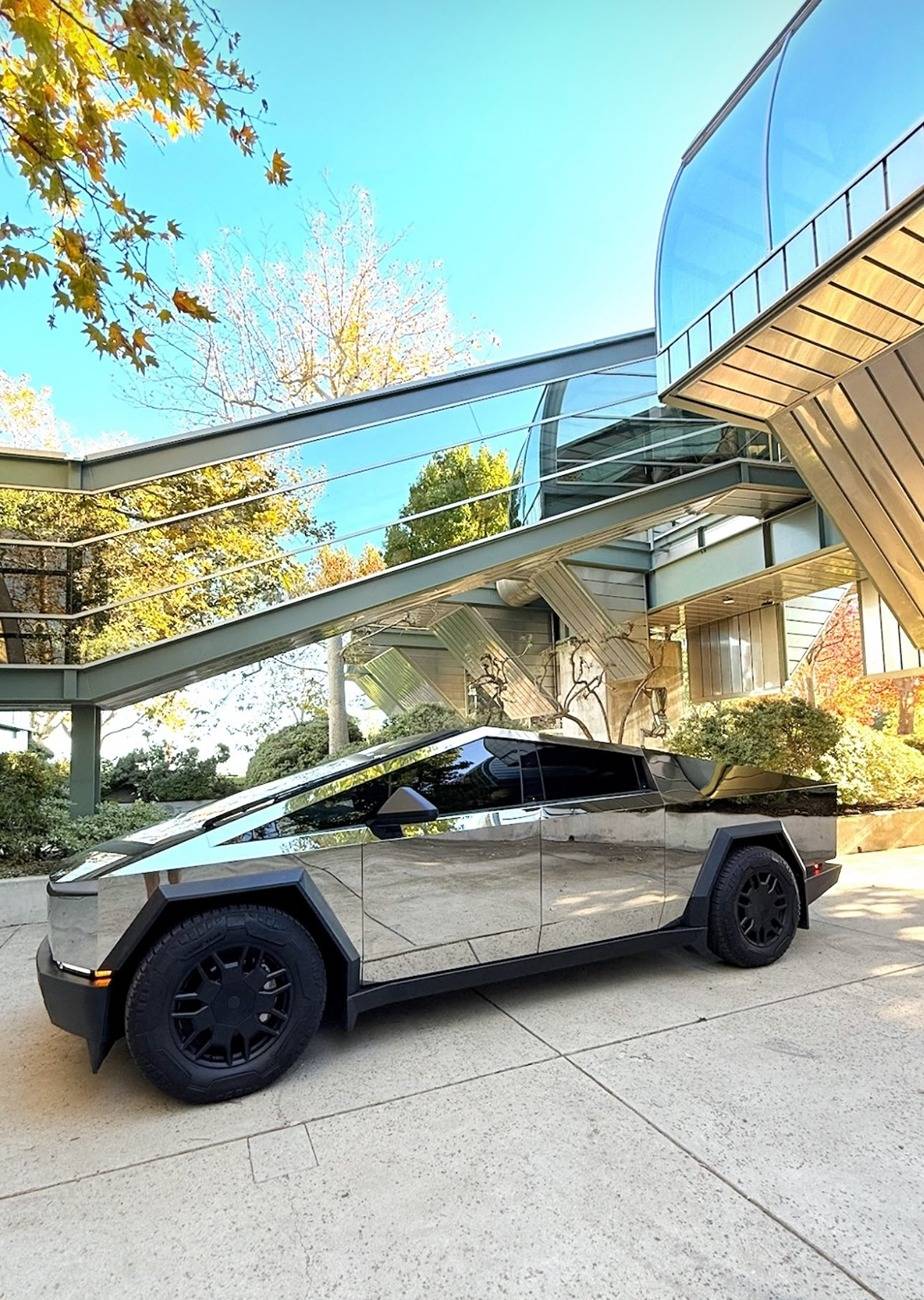 Tesla Cybertruck CHROME Vinyl Wrap PPF & MIRROR Polished Cybertruck -- Photos & Videos polished mirror finish cybertruck