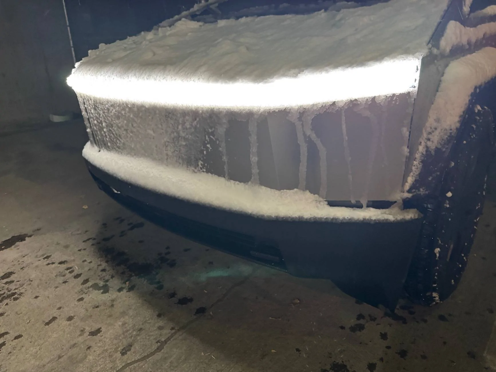 Tesla Cybertruck Frozen snow / ice blocked my headlights last night IMG_3881