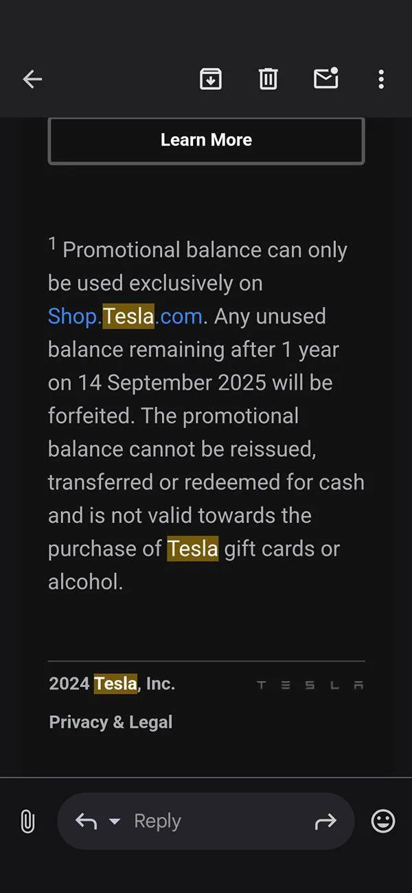 Tesla Cybertruck One time use $2500, email I think states differently 1000004825