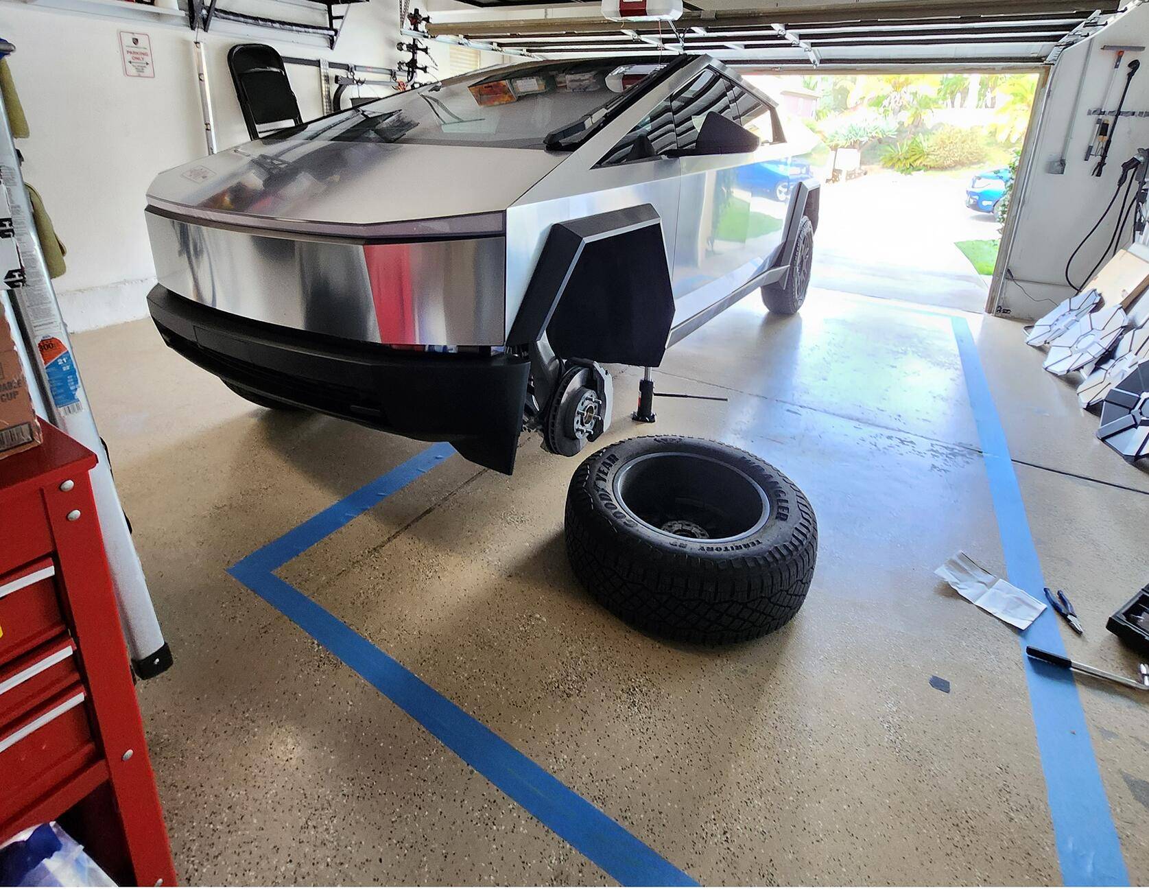 Tesla Cybertruck Couple of Mods | Spare Wheel install | Yellow Calipers | CyberWheel Covers jacked