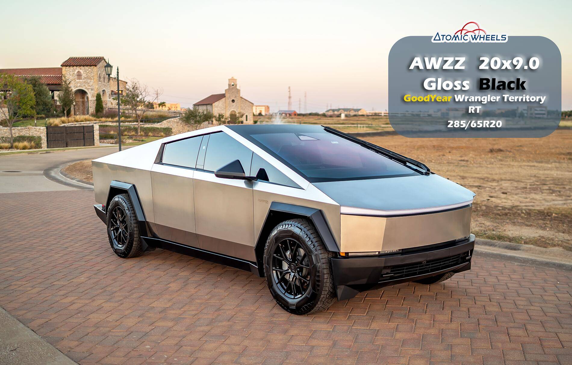 Tesla Cybertruck Fully Forged Atomic Wheels for Tesla Cybetruck AWZZ20_CT_GlossBlack_Stamp_Site2
