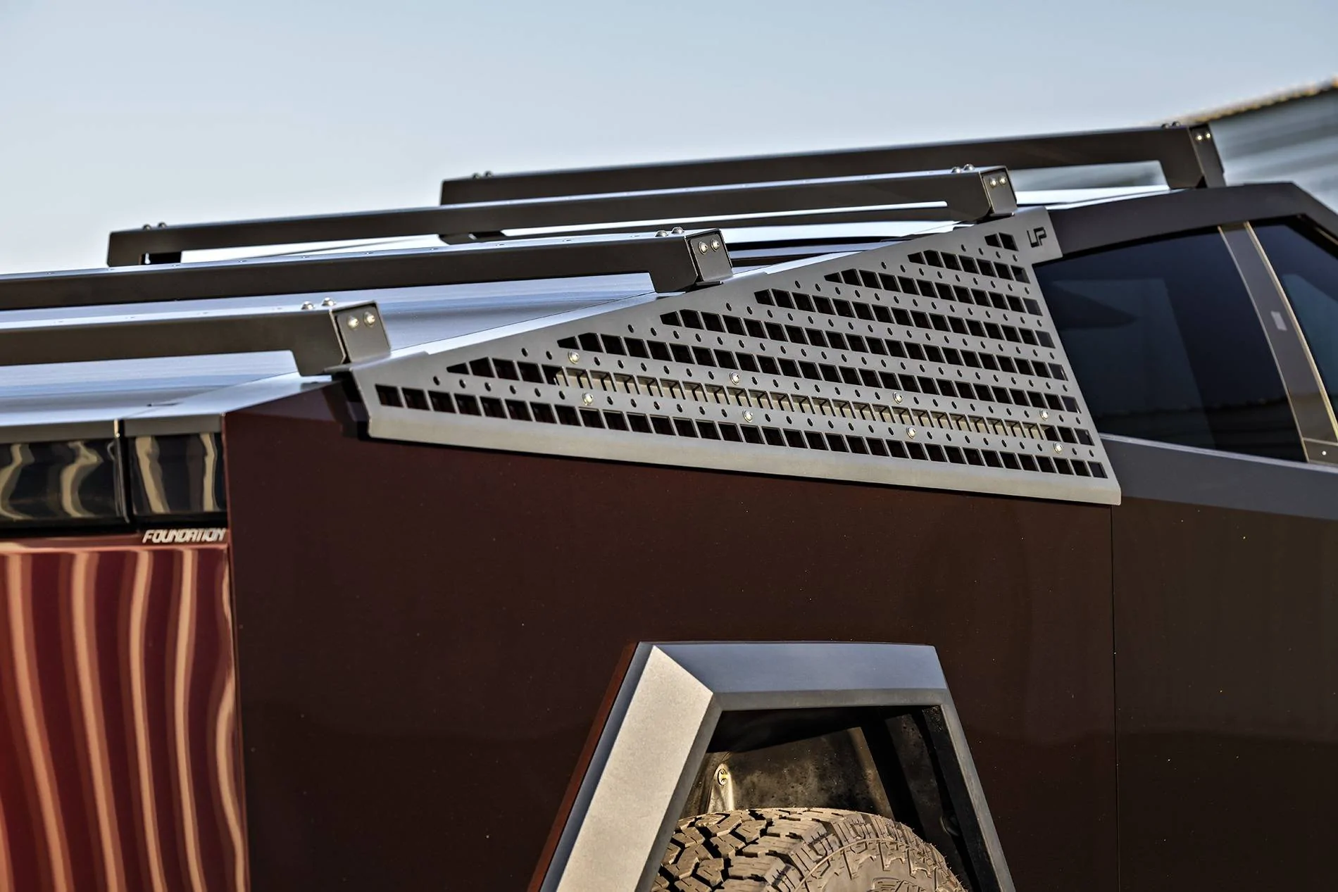 Tesla Cybertruck Customer Highlight - Assassin Red Cybertruck Build Tesla Cybertruck Assassin Red Wrap 20 inch Beadlock UP-03 Forged Wheels Roof Rails MOLLE Pan